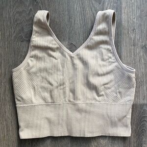 Beige Ribbed Sports Bra Top